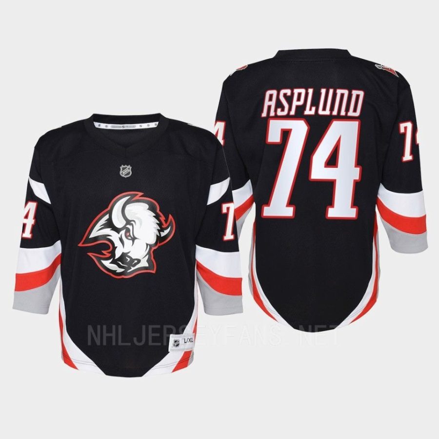 youth sabres rasmus asplund black 2022 23 goathead third replica player jersey