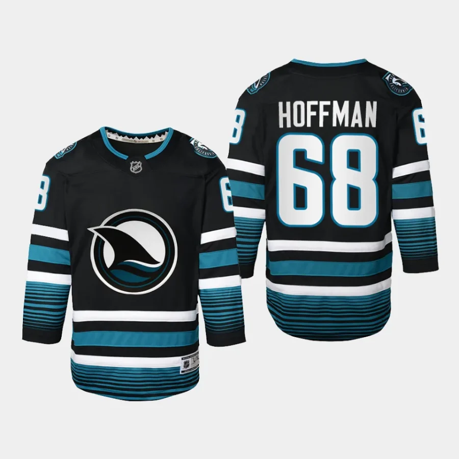 youth sharks mike hoffman black 2023 24 cali fin 3rd alternate replica jersey